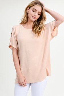 Women's Short Dolman Sleeve Top with Lattice Detail style 2