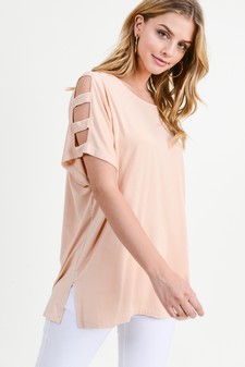 Women's Short Dolman Sleeve Top with Lattice Detail style 3