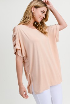 Women's Short Dolman Sleeve Top with Lattice Detail style 5