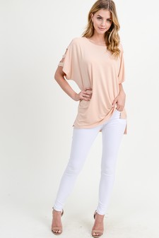 Women's Short Dolman Sleeve Top with Lattice Detail style 8