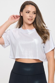 Women's Shimmering Short Sleeve Cropped Top (XL only) style 4