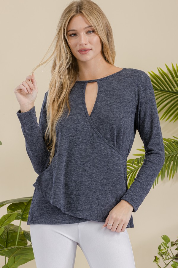 Women's Keyhole Wrap Sweater Top - Wholesale - Yelete.com