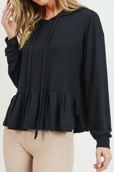 Women's Long Sleeve Hoodie Top with Ruffle Hem style 10