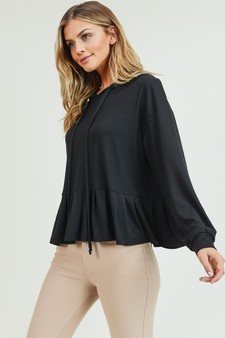 Women's Long Sleeve Hoodie Top with Ruffle Hem style 2