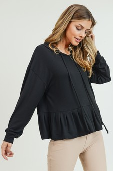 Women's Long Sleeve Hoodie Top with Ruffle Hem style 3