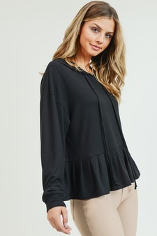 Women's Long Sleeve Hoodie Top with Ruffle Hem style 4