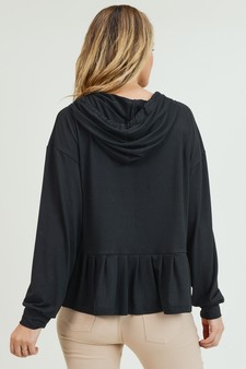 Women's Long Sleeve Hoodie Top with Ruffle Hem style 5