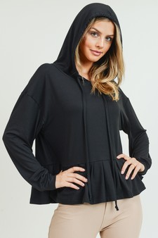 Women's Long Sleeve Hoodie Top with Ruffle Hem style 6