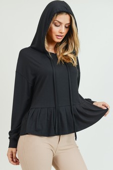 Women's Long Sleeve Hoodie Top with Ruffle Hem style 7