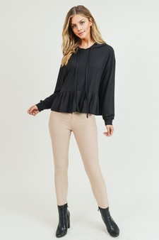 Women's Long Sleeve Hoodie Top with Ruffle Hem style 8