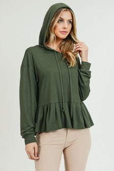 Women's Long Sleeve Hoodie Top with Ruffle Hem style 4