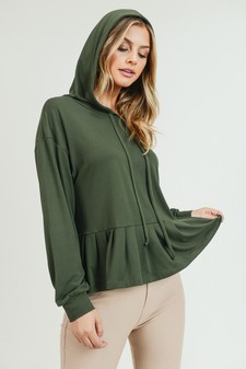 Women's Long Sleeve Hoodie Top with Ruffle Hem style 5