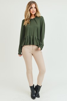Women's Long Sleeve Hoodie Top with Ruffle Hem style 6
