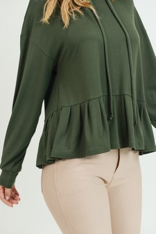 Women's Long Sleeve Hoodie Top with Ruffle Hem style 7