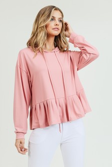 Women's Long Sleeve Hoodie Top with Ruffle Hem style 2