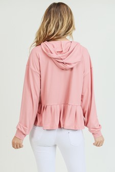 Women's Long Sleeve Hoodie Top with Ruffle Hem style 4