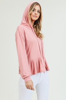 Women's Long Sleeve Hoodie Top with Ruffle Hem style 5