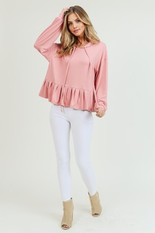Women's Long Sleeve Hoodie Top with Ruffle Hem style 6