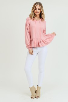 Women's Long Sleeve Hoodie Top with Ruffle Hem style 7
