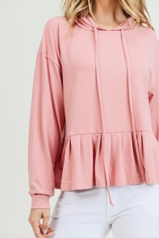 Women's Long Sleeve Hoodie Top with Ruffle Hem style 8