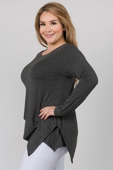 Women's Long Sleeve Asymmetrical Hem Tunic Top style 2