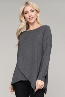 Women's Long Sleeve Asymmetrical Hem Tunic Top