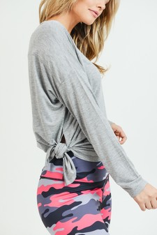 Women’s Long Sleeve Athleisure Top with Side Tie Detail style 11