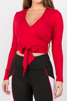 Women's Plunge Neck Wrap Tie Athleisure Crop Top style 5