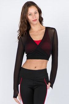 Women's Long Sleeve Wrap Mesh Athleisure Crop Top style 3