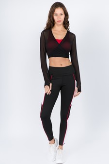 Women's Long Sleeve Wrap Mesh Athleisure Crop Top style 6