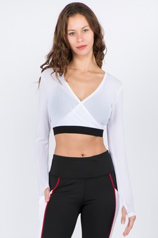 Women's Long Sleeve Wrap Mesh Athleisure Crop Top style 6