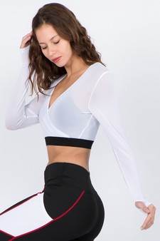 Women's Long Sleeve Wrap Mesh Athleisure Crop Top style 7