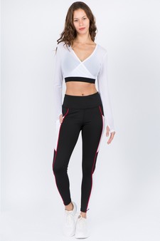 Women's Long Sleeve Wrap Mesh Athleisure Crop Top style 9