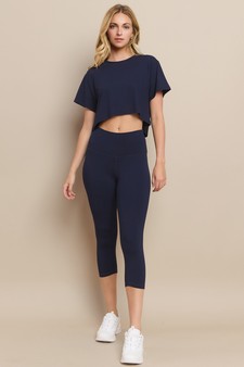 Cropped Crew Tee and Peach Skin High Rise Capri Leggings Set style 5