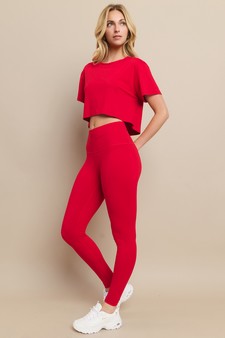 Cropped Crew Tee and Peach Skin High Rise Leggings Set style 2