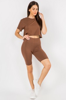 Women's Cropped Crew Tee and Peach Skin Biker Shorts Set style 2