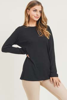 Women's Long Sleeve Back Detail Heather Knit Top style 2