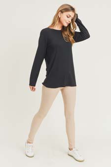 Women's Long Sleeve Back Detail Heather Knit Top style 7