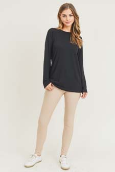 Women's Long Sleeve Back Detail Heather Knit Top style 8