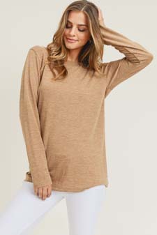 Women's Long Sleeve Back Detail Heather Knit Top style 3