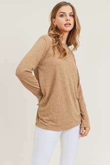 Women's Long Sleeve Back Detail Heather Knit Top style 4