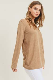 Women's Long Sleeve Back Detail Heather Knit Top style 5