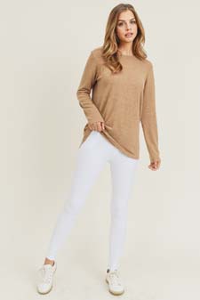 Women's Long Sleeve Back Detail Heather Knit Top style 9