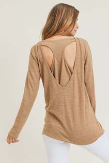 Women's Long Sleeve Back Detail Heather Knit Top