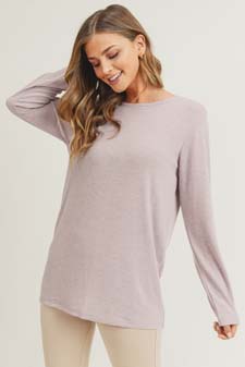 Women's Long Sleeve Back Detail Heather Knit Top style 2