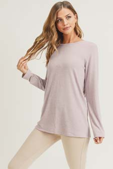 Women's Long Sleeve Back Detail Heather Knit Top style 3