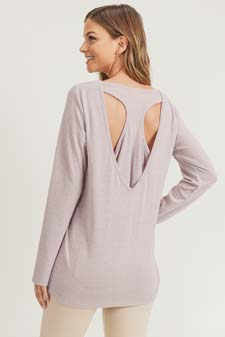 Women's Long Sleeve Back Detail Heather Knit Top style 5