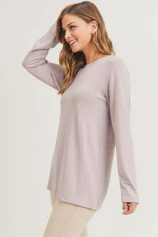 Women's Long Sleeve Back Detail Heather Knit Top style 6