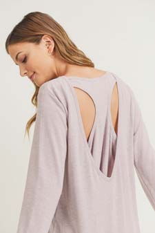 Women's Long Sleeve Back Detail Heather Knit Top style 7