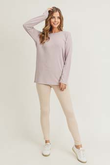 Women's Long Sleeve Back Detail Heather Knit Top style 9